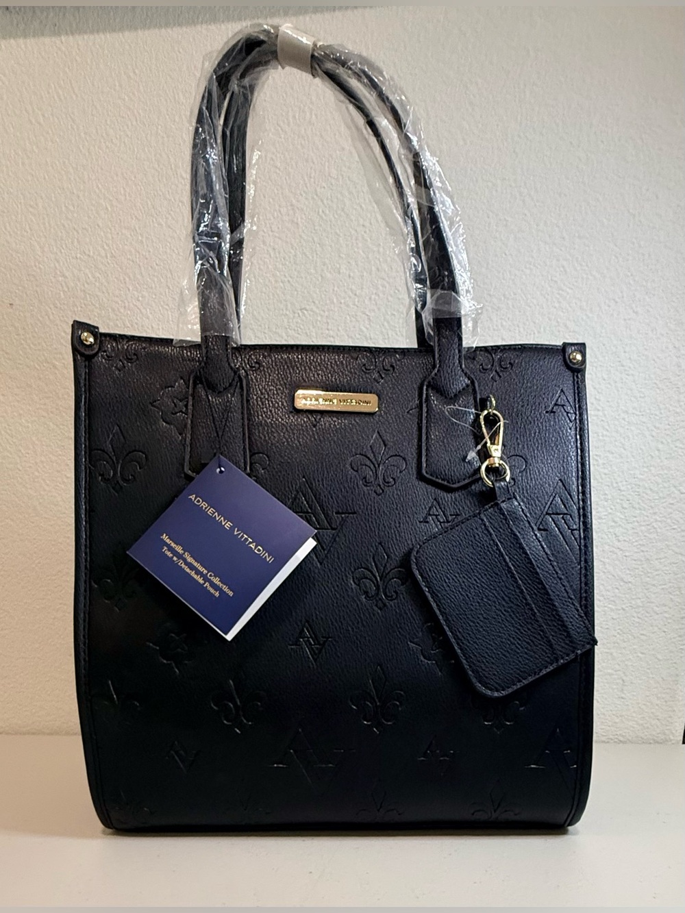 Adrienne Vittadini BLACK Embossed Tote with Card Holder